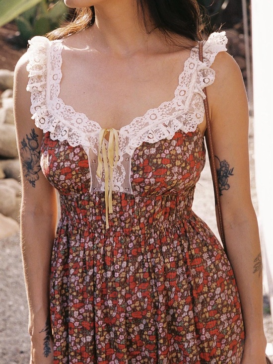 Christy Dawn Dresses & Skirts - Christy Dawn Lysandra Red Floral Lace-Trim Sundress